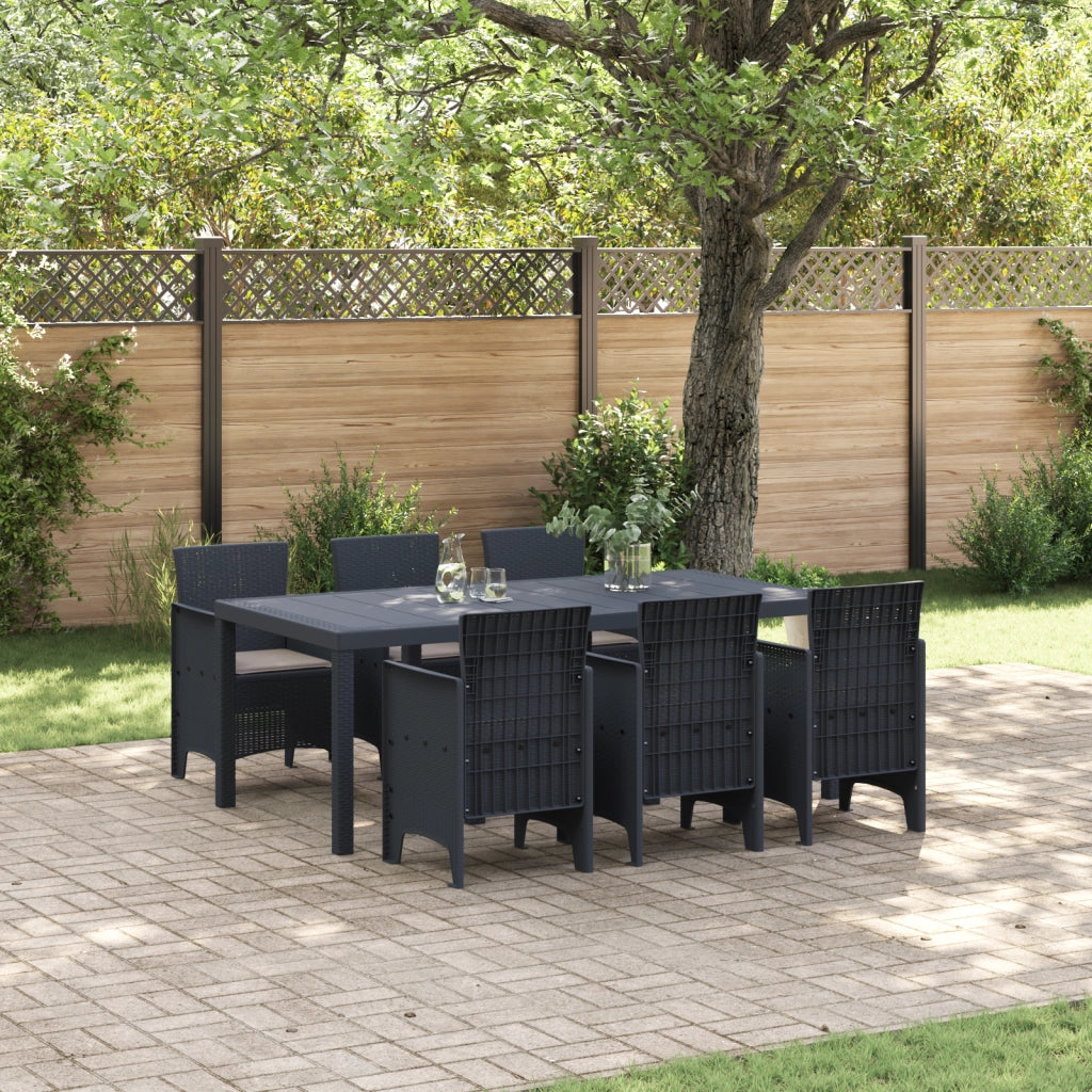 Set da Pranzo per Giardino 7 Pezzi con Cuscini Anthracite Polyrattan