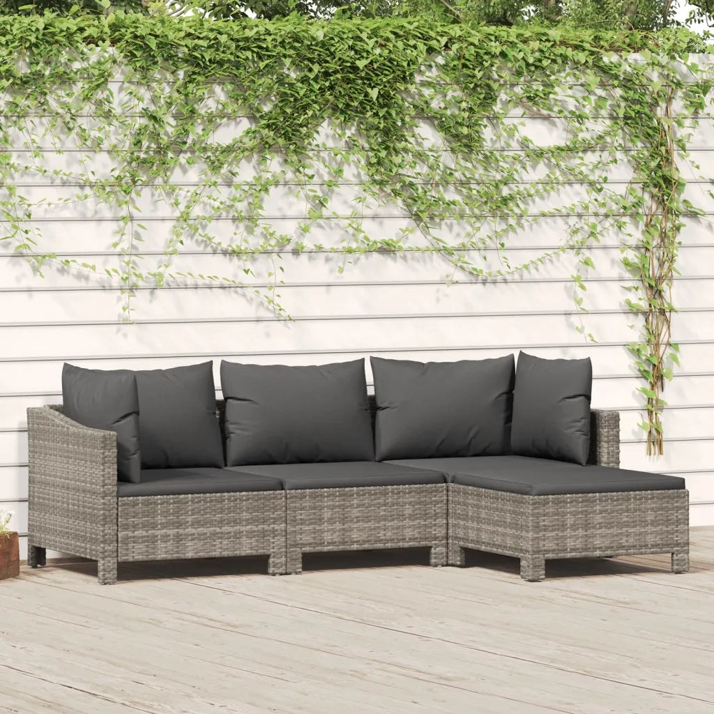 Set Divani da Giardino 4 pz con Cuscini in Polyrattan Grigiocod mxl 124571
