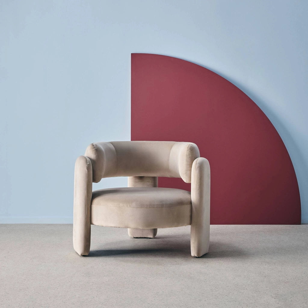 Poltrona tripode in velluto, beige