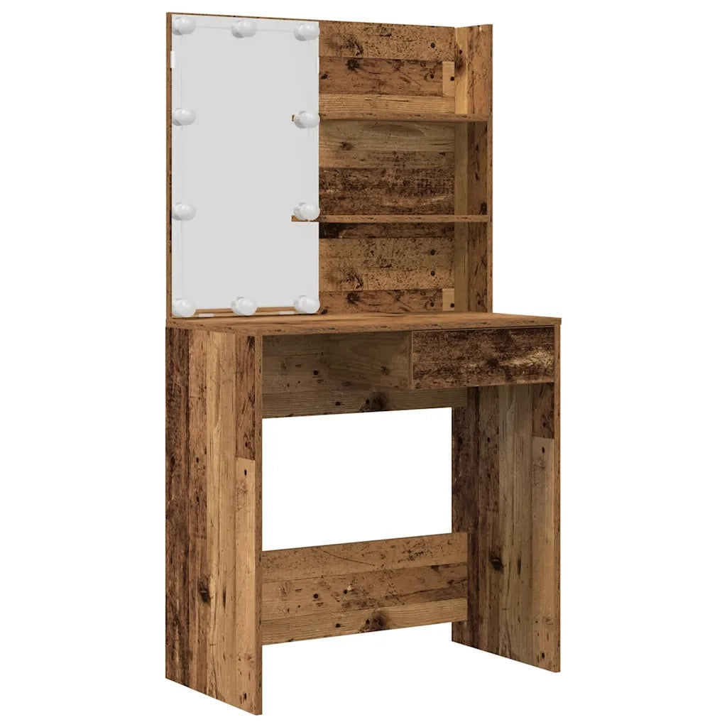 vidaXL Set Tavolo da Toeletta con LED Legno Antico Legno Multistrato