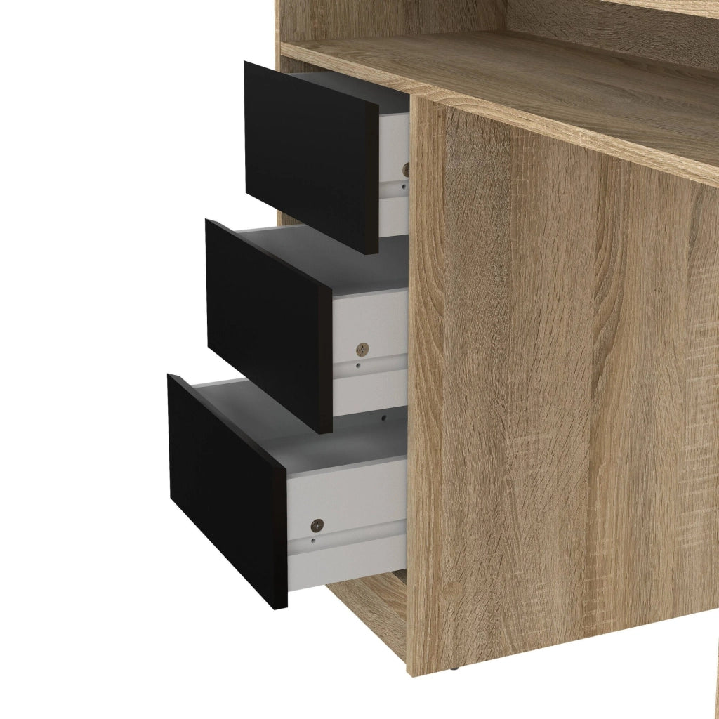Scrivania Shanshan, Scrittoio multiuso, Tavolo per ufficio porta PC, Piano di lavoro, 126x55 h76 cm, Quercia e Nero