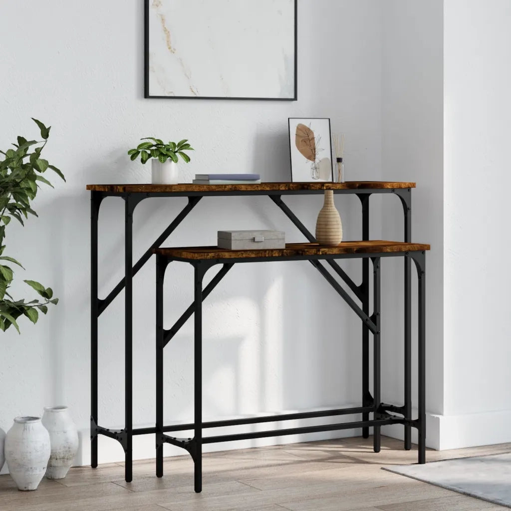 Tavolini Consolle | Tavolo d'Ingresso 2 pz Rovere Fumo in Legno Multistrato