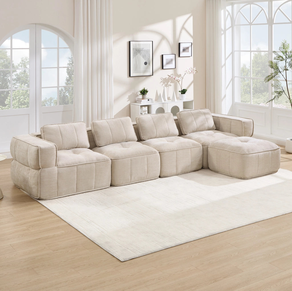 Divano modulare senza struttura in poliestere beige; 344 x 162 x 67 cm