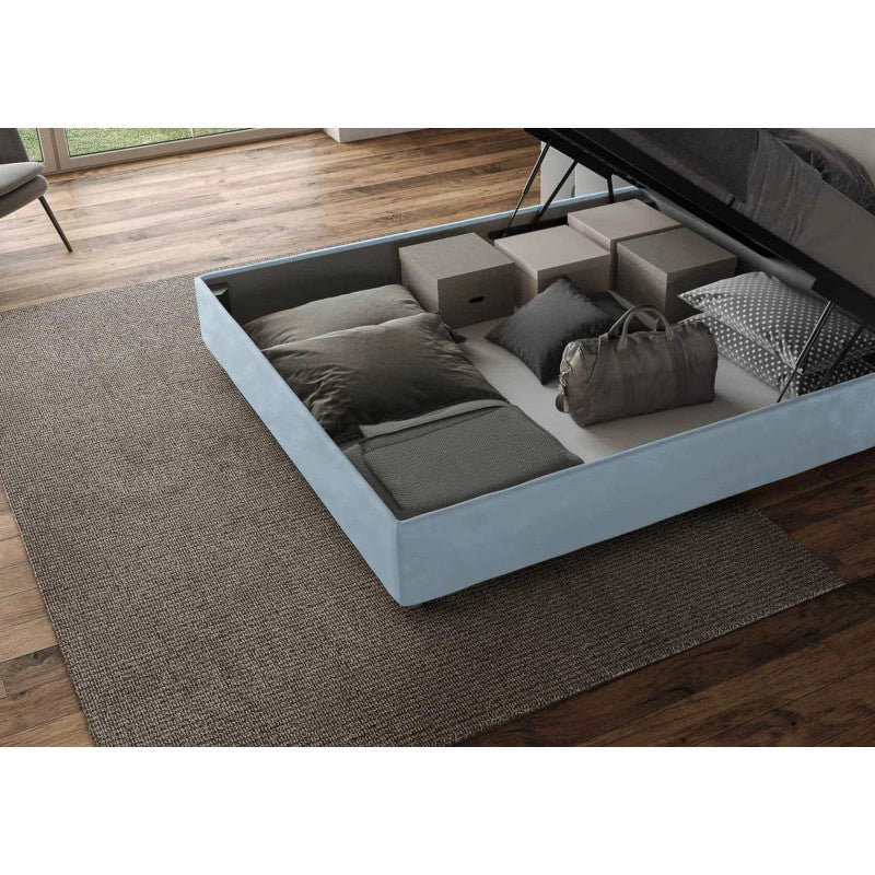 Letto imbottito Matrimoniale 200x200 cm Mika - Contenitore,Microfibra,Azzurro