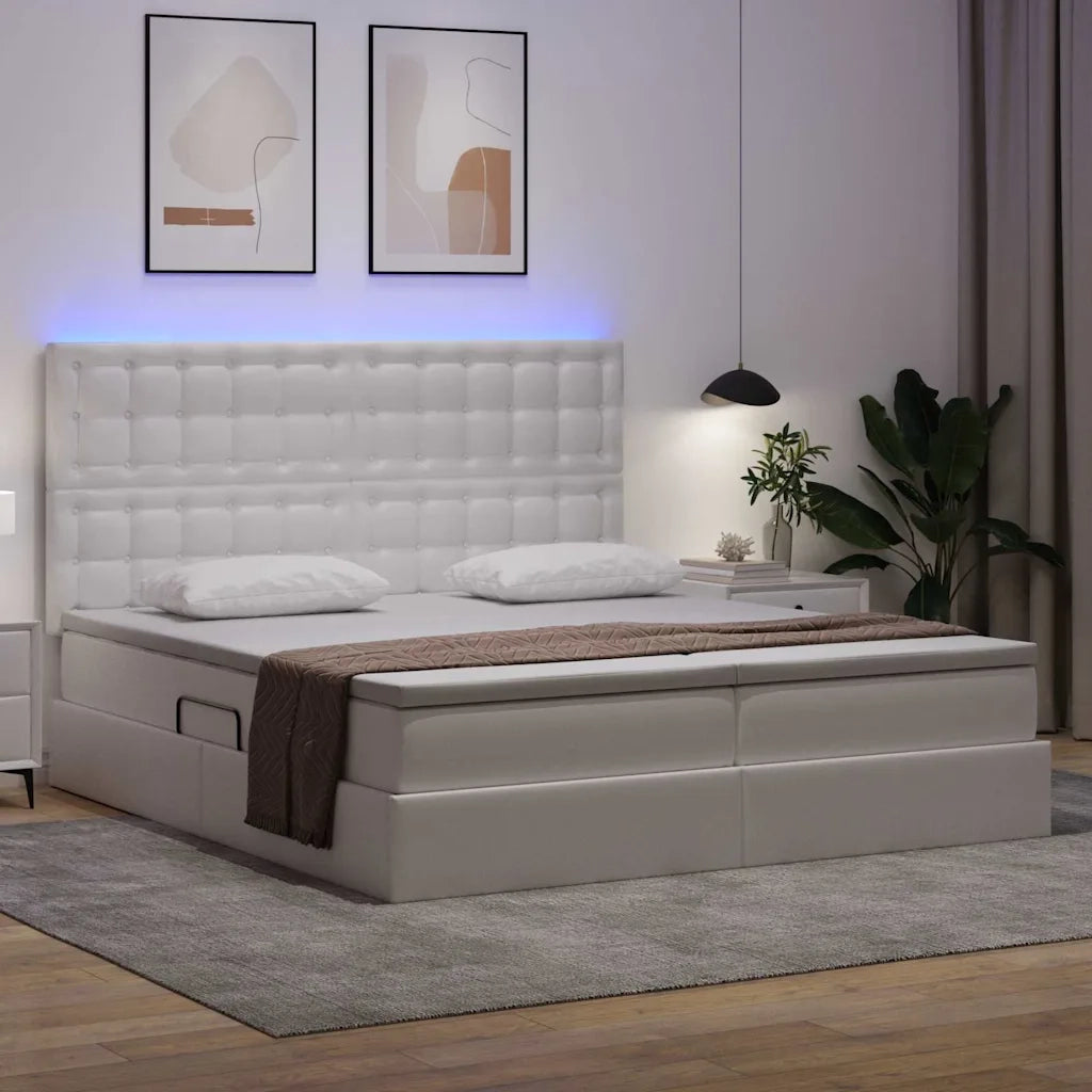 Letto con contenitore e LED Bianco Puro 200 x 200 cm