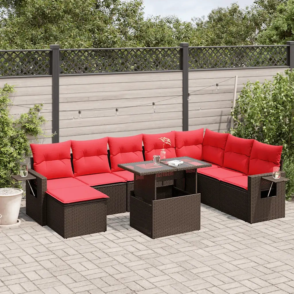 Set Divani da Giardino 9 pz con Cuscini Marrone in Polyrattan 3268104