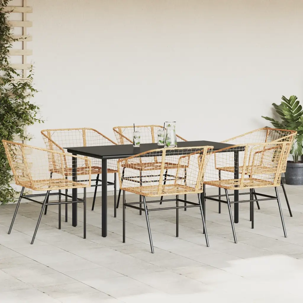 Set Pranzo da Giardino 7pz | Set Salotto da Giardino Marrone Polyrattan Vetro