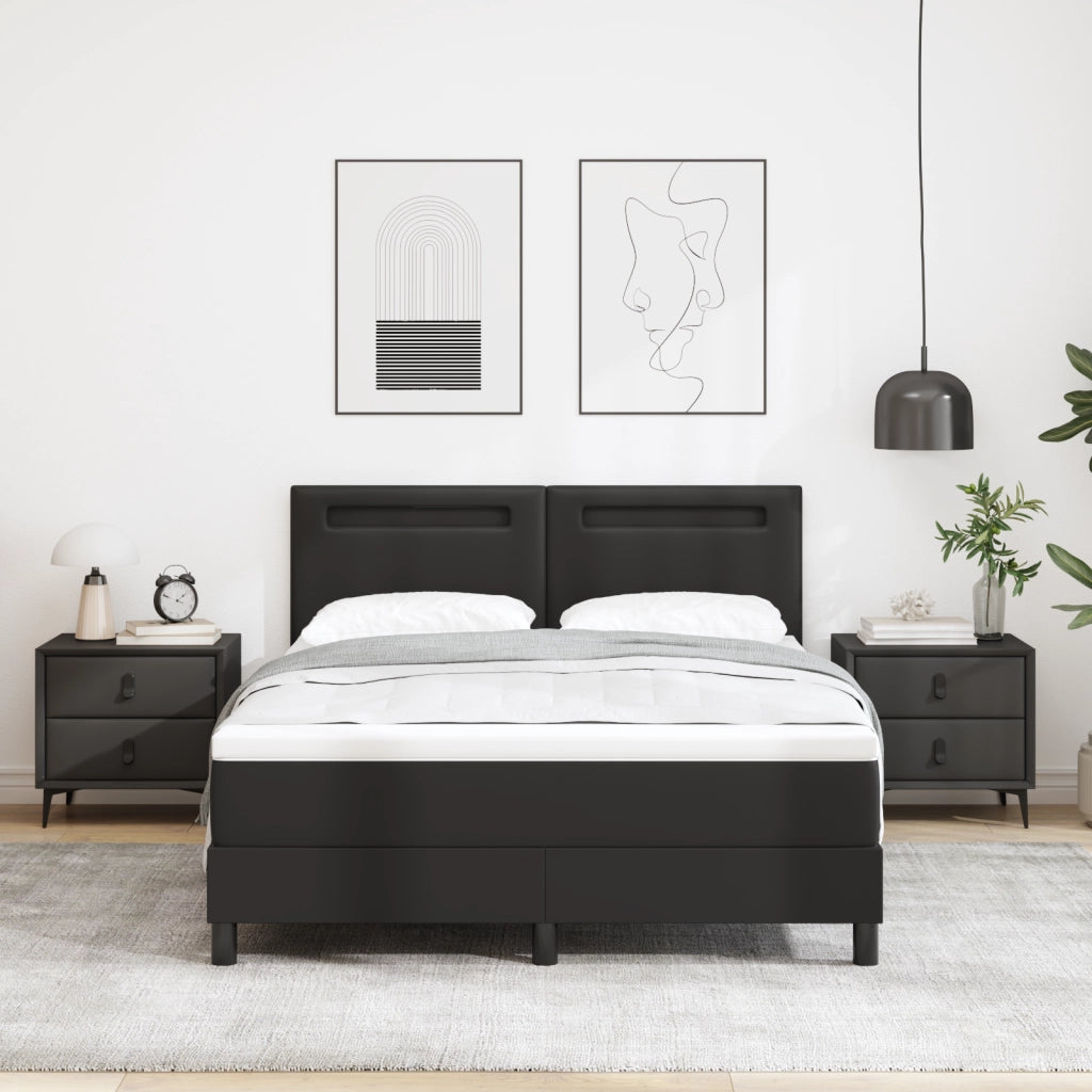 Letto a molle  con materasso nero 140x200 cm in pelle sintetica