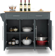 Carrello Portaoggetti con Ruote con 2 Freni, Isola Cucina in Rovere Massiccio, Mobiletto da Pranzo con Portaspezie e Portasciugamani, per Soggiorno, 111,5 x 46 x 93 cm, In 2 Pacchi (Grigio)