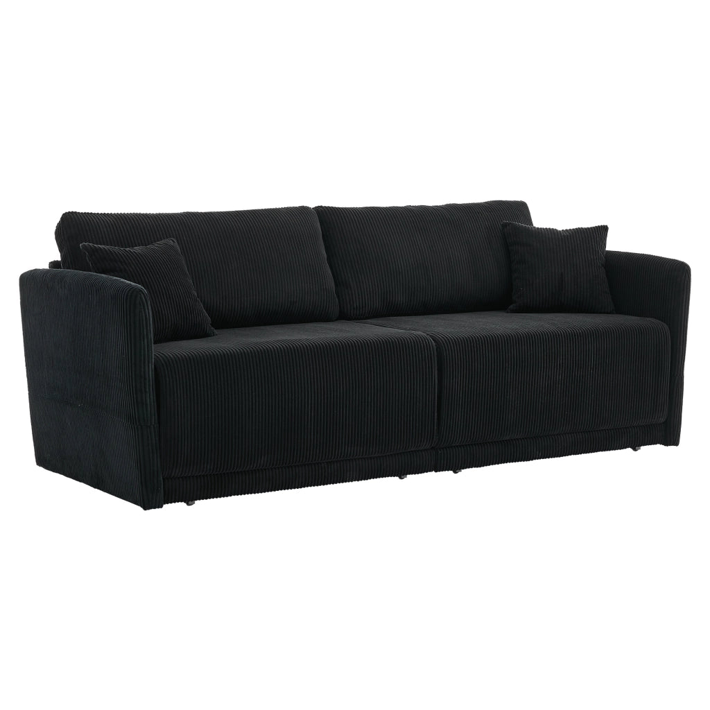 Divano letto convertibile in velluto a coste nero 182x88x84 cm