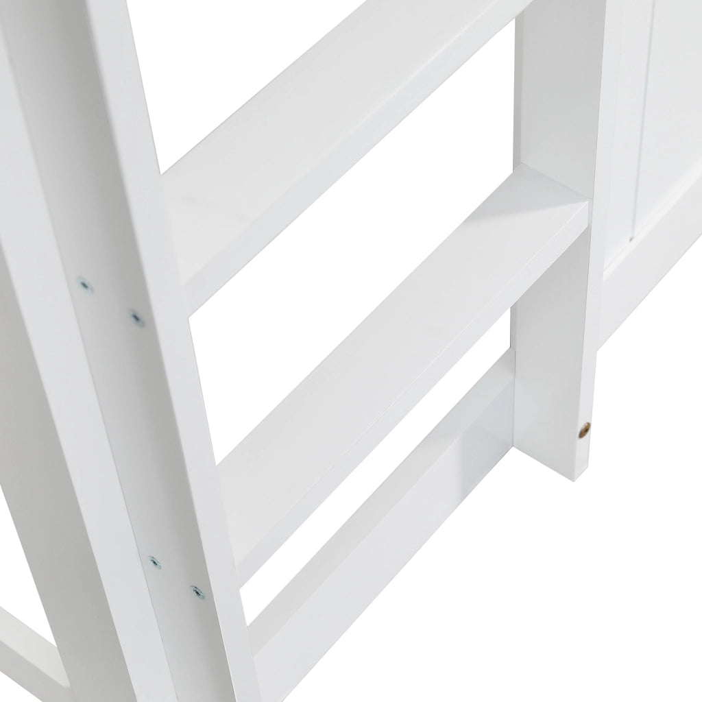Letto a Castello con Scala e Rete di Protezione ¨C MINIMAL ¨C Pino e MDF, Bianco, 90x200