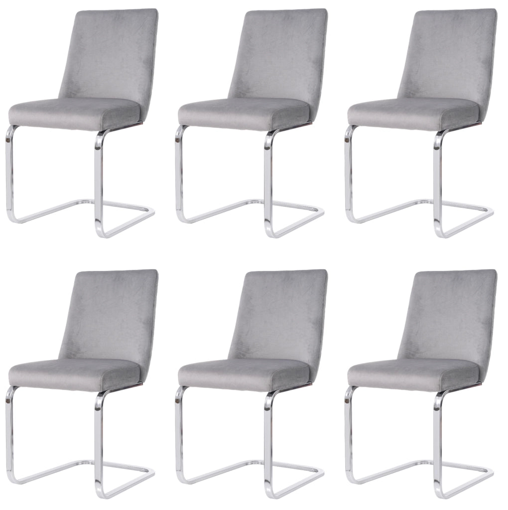 Set di 6 sedie da pranzo con schienale a rombi in velluto grigio e argento