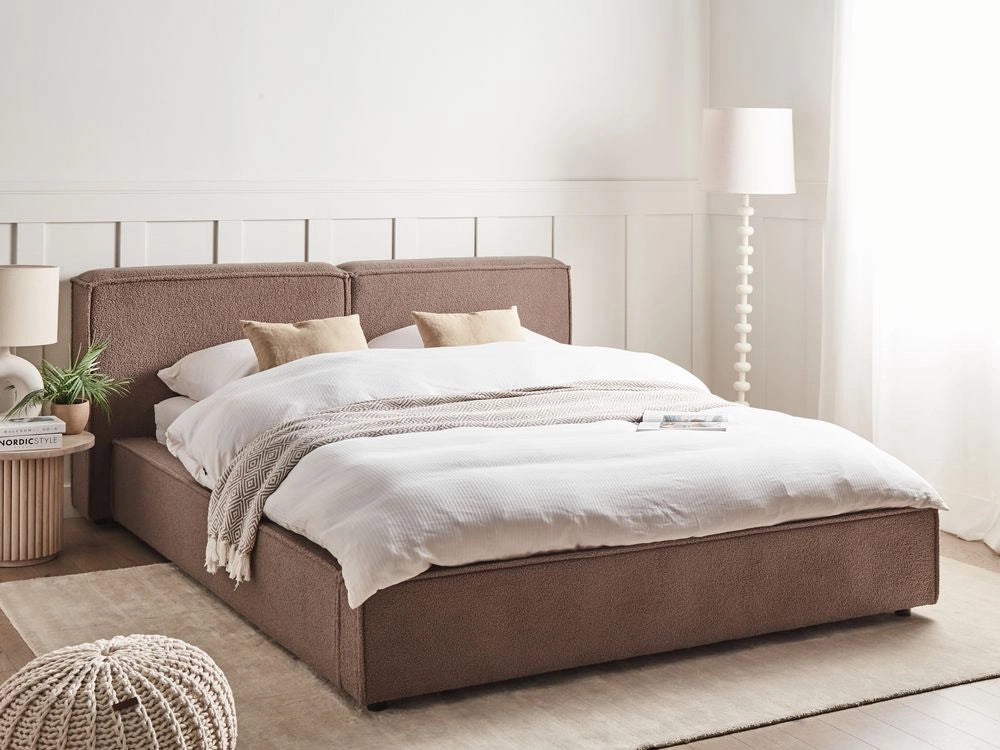 Letto matrimoniale in bouclé con struttura a doghe 180 x 200 cm stile classico camera da letto
