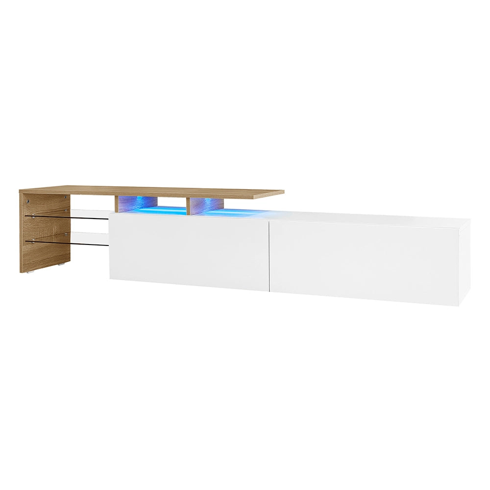 Mobile TV moderno - Xylo - Bianco/legno con vetrine e LED 160cm