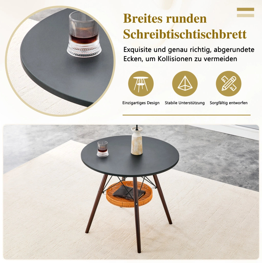 Tavolo da pranzo rotondo Ø80 cm nero e noce con cestino
