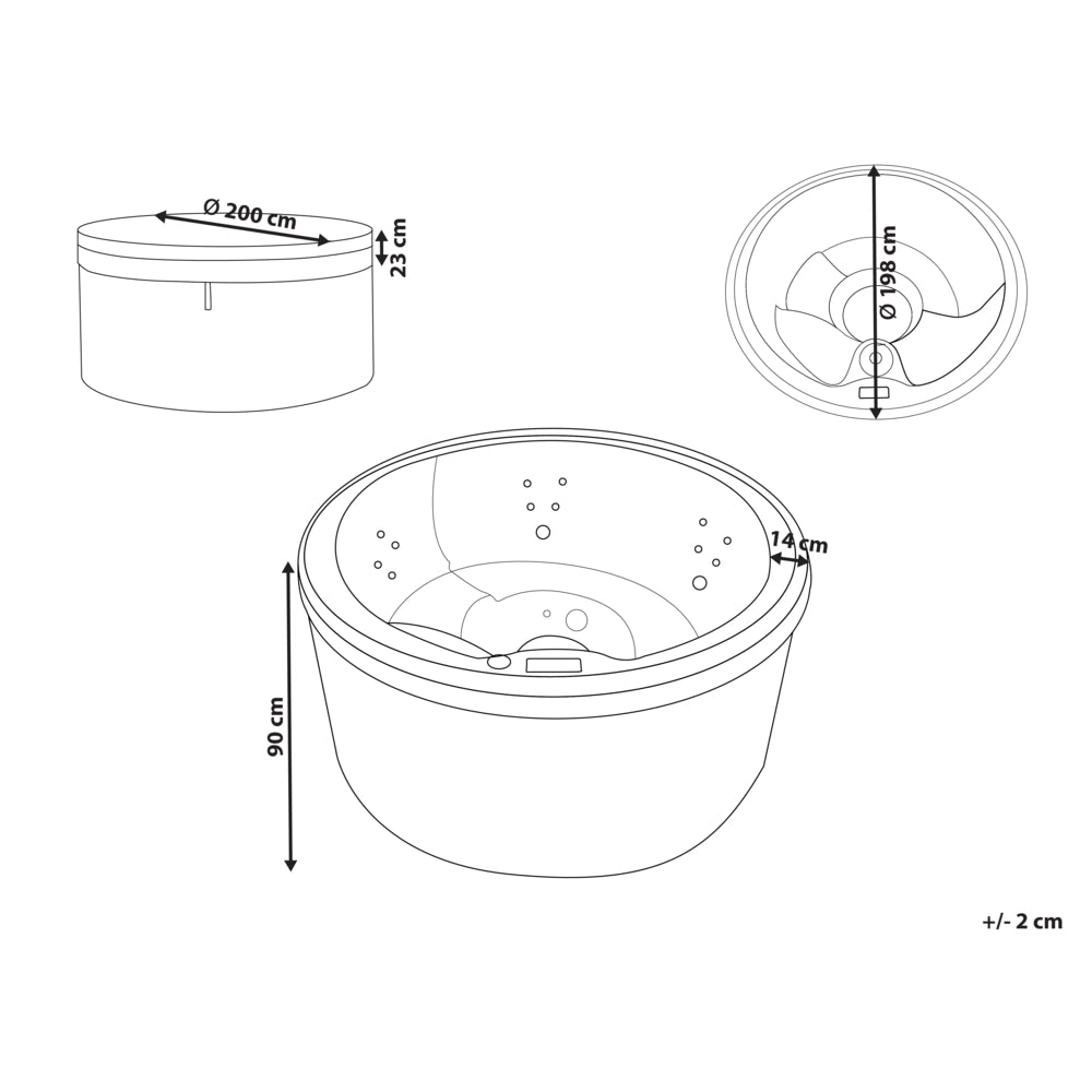 Vasca idromassaggio Grigio Acrilico 198 cm 22 Getti Marrone Pannelli Esterni Rotondi con Riscaldamento LED