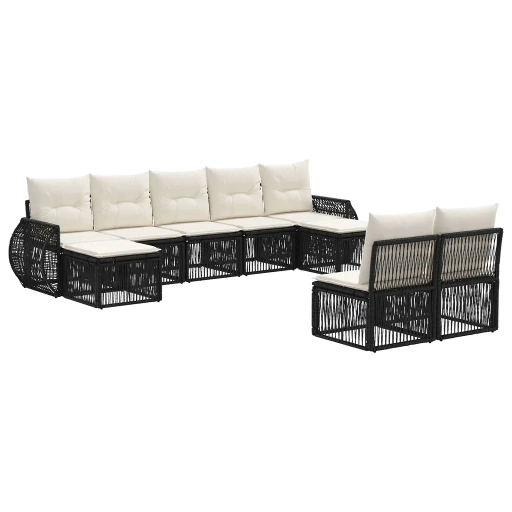 Set Divano da Giardino 9 pcs Nero e Bianco Crema polyrattan 3435532