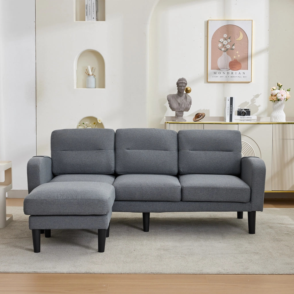 Divano ad angolo, divano a L a 3 posti, con poggiapiedi, 204x136x80 cm, grigio