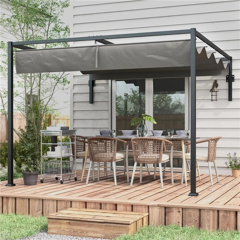 PERGOLA GAZEBO 3X4 M CON TETTUCCIO RETRATTILE E FORI DI DRENAGGIO IN ACCIAIO E POLIESTERE GRIGIO