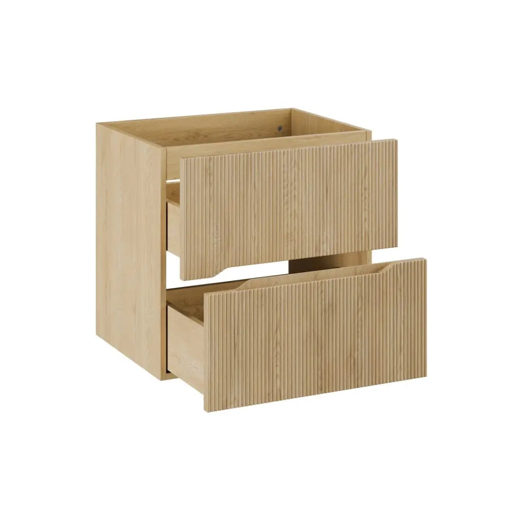 Mobile sottolavabo NATURA – 2 cassetti – Rovere chiaro – L60 × P45 × H57 cm – Da appendere