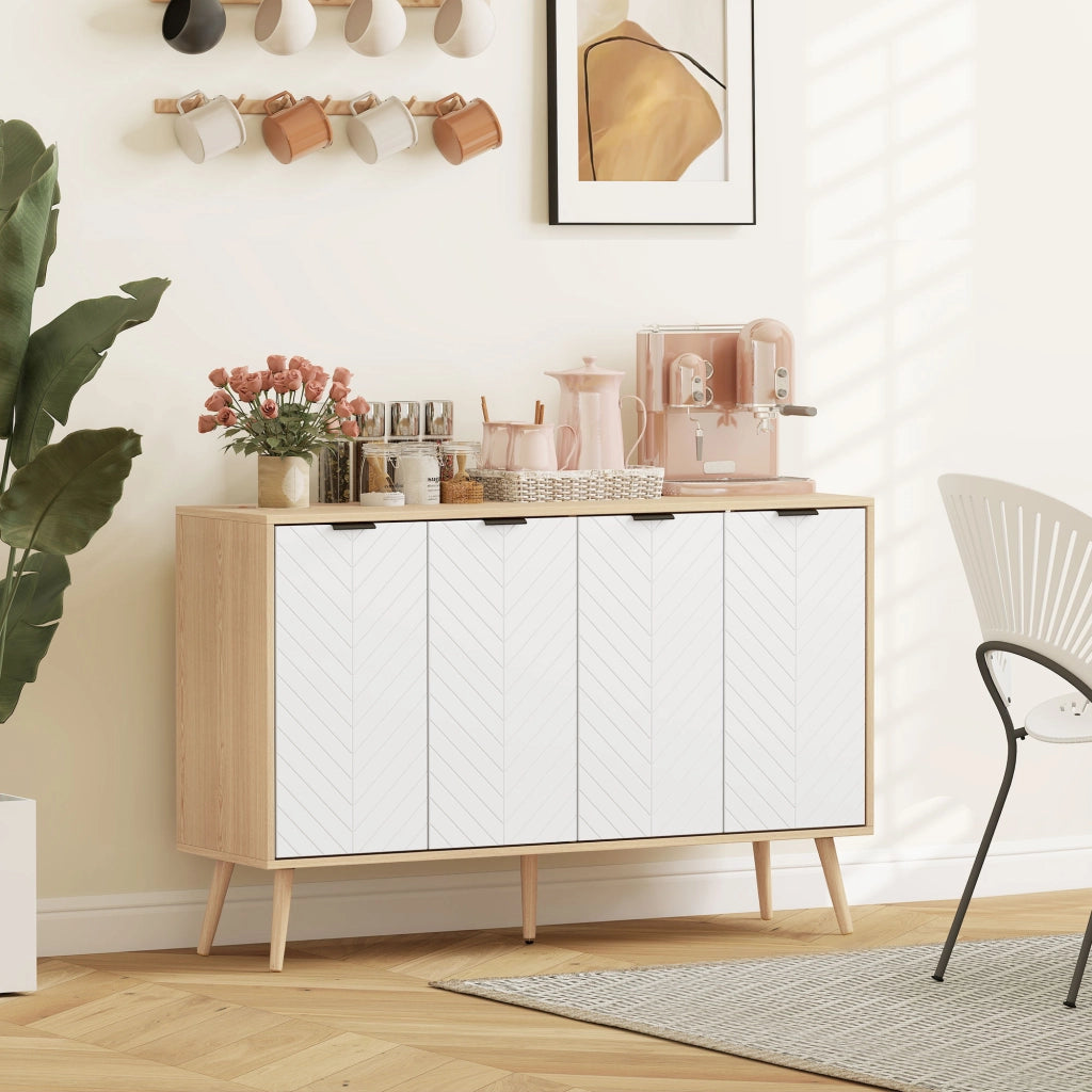 Mobile Contenitore 120x35x77.4 cm con 2 Armadietti a Ripiani Regolabili in Legno di Pino e Bianco