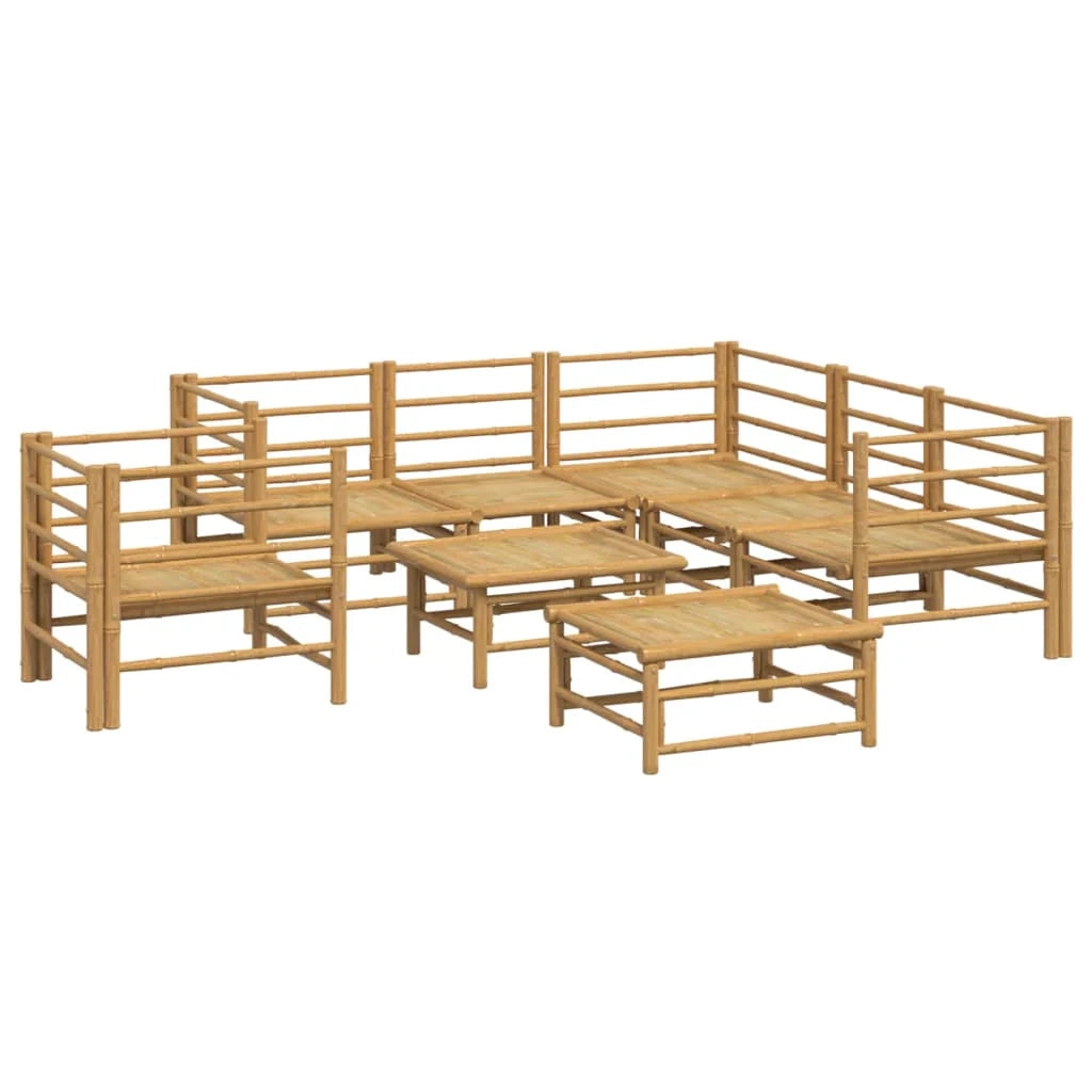 Set di mobili da giardino per esterni 8 pezzi con cuscini in bambù grigio chiaro 02_0017588