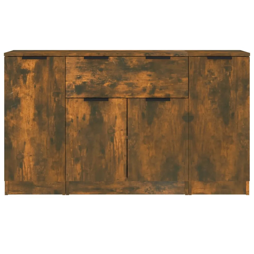 Credenze 3 pz | Madia | Buffet da pranzo | Armadio da pranzo Rovere Fumo in Legno Multistrato