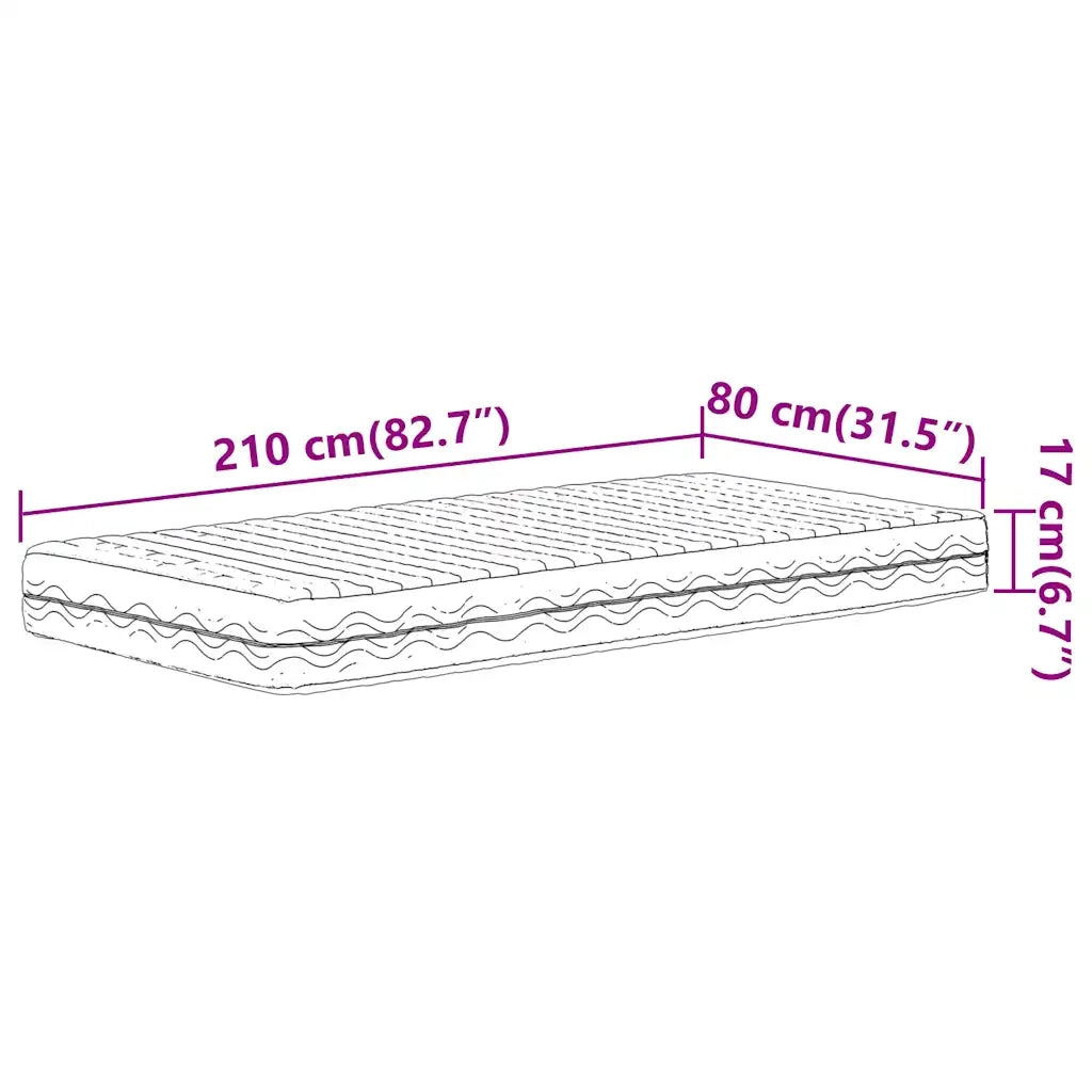vidaXL Materasso in Schiuma Bianco 80x210 cm Durezza H2 H3