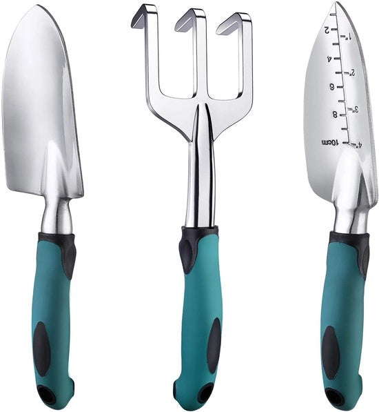 Set di attrezzi da giardinaggio 3 in 1, set di attrezzi da giardinaggio in acciaio inossidabile, set di attrezzi da giardinaggio, rastrello, vanga, pala