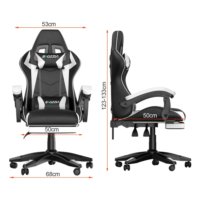 Sedia da gioco,sedia da gioco ergonomica  in similpelle, altezza regolabile,con poggiatesta e supporto lombare, poggiapiedi, nero e bianco