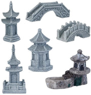 Mini Statua di Pagoda per Giardino - Lampada da Esterno - Decorazione per Balcone - Grigio - Accessori per Giardino - Ideale per Interno e Esterno - 6