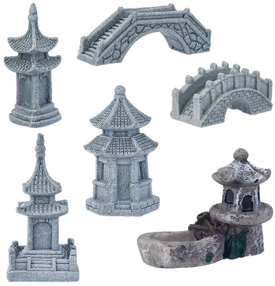 Mini Statua di Pagoda per Giardino - Lampada da Esterno - Decorazione per Balcone - Grigio - Accessori per Giardino - Ideale per Interno e Esterno - 6