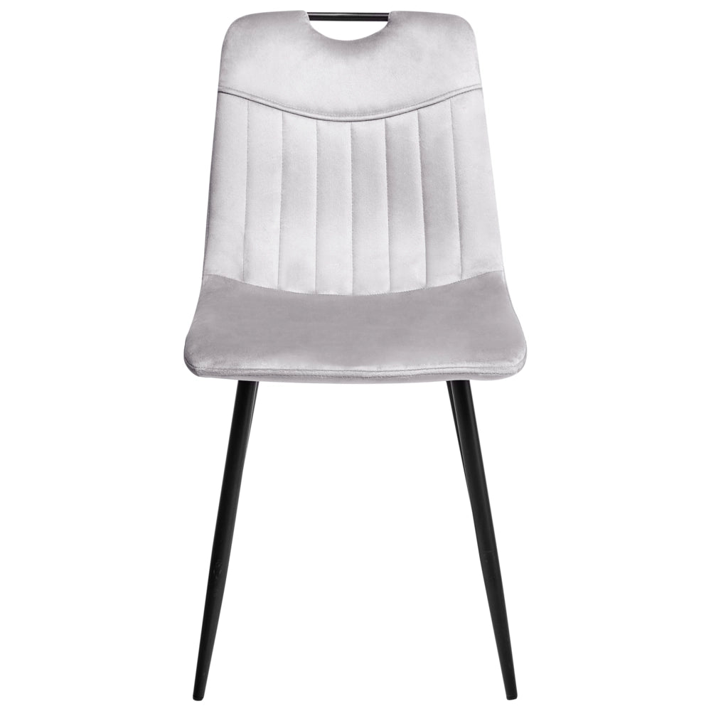 Set di 4 sedie da pranzo in velluto con gambe nere in ferro verniciato a polvere grigio chiaro stile moderno