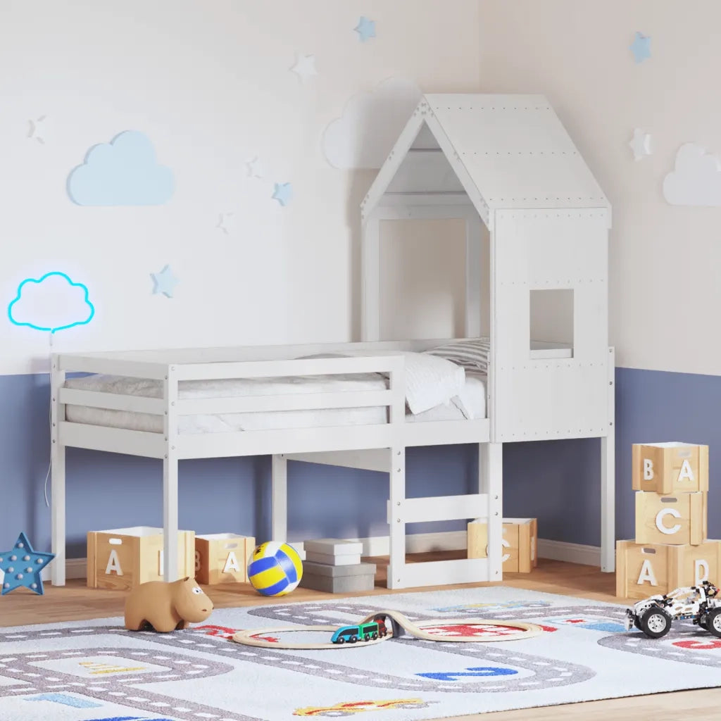 vidaXL Letto a Soppalco con Tetto Bianco 80x200 cm in Legno di Pino