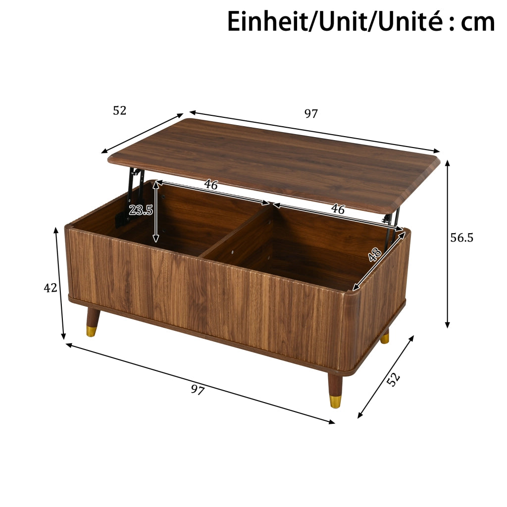 Tavolino da caffè con piano alzabile e vano contenitore - per soggiorno - in MDF - Walnut