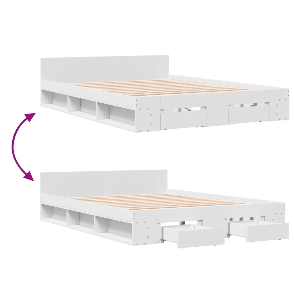 Giroletto con Cassetti-Struttura Letto con contenitore Bianco 140x190 cm in Legno Multistrato 316039