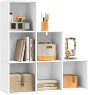 Libreria con 6 Cubi, Scaffale con Scomparti Aperti per Libri, Decorazioni, Piante, Legno Ingegnerizzato Bianco, Camera da Letto, Soggiorno, Ufficio, 90x30x90cm, SK061ws