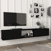 Mobile TV da Parete Paltamo Armadietto Pensile con Ante a Ribalta 180 x 31 x 29,5 cm Nero [en.casa]