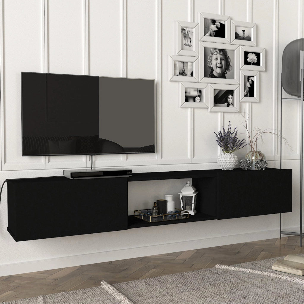 Mobile TV da Parete Paltamo Armadietto Pensile con Ante a Ribalta 180 x 31 x 29,5 cm Nero [en.casa]