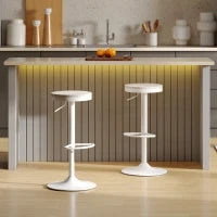 Set di 2 sgabelli da bar, sedie da bar girevoli con seduta in pino, altezza regolabile e poggiapiedi, bianco