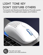 Maus con illuminazione RGB, perforato, wireless, leggero, design a cavità, compatibile con PC/Mac, colore bianco