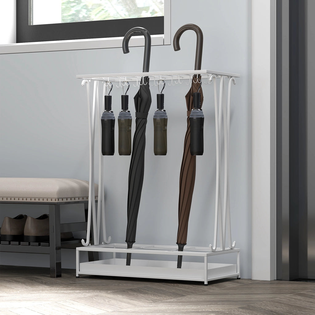 Portaombrelli con attaccapanni e bandella raccogocce ¨C zephmum ¨C 50x24x68 cm bianco acciaio
