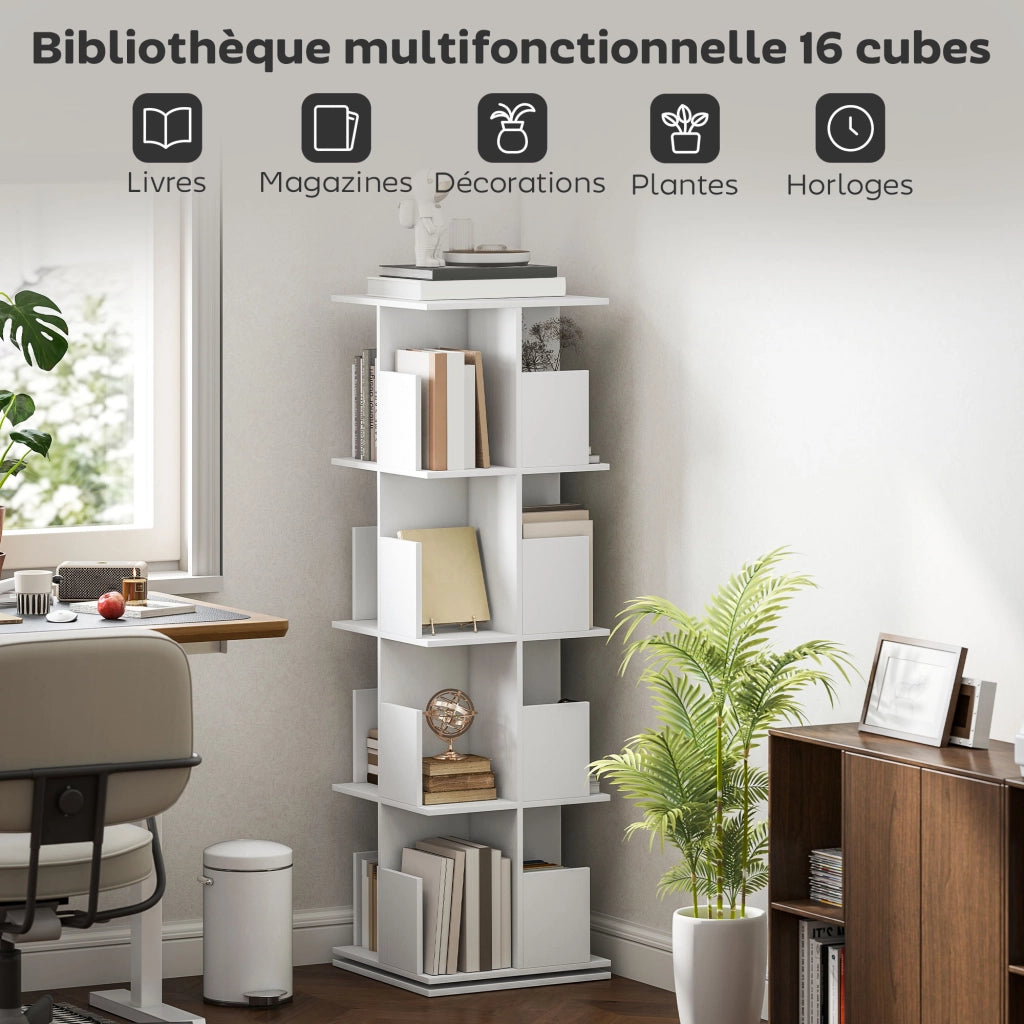 Libreria rotante a 4 livelli con scomparti ¨C zephmum ¨C bianco 39x39x128 cm