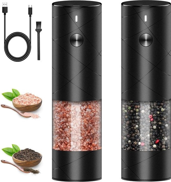 Set di Molini Sale e Pepe Ricaricabili - Molitore Ceramico, LED, Ricaricabile da USB - Regolazione di Coerenza a Un-Touch