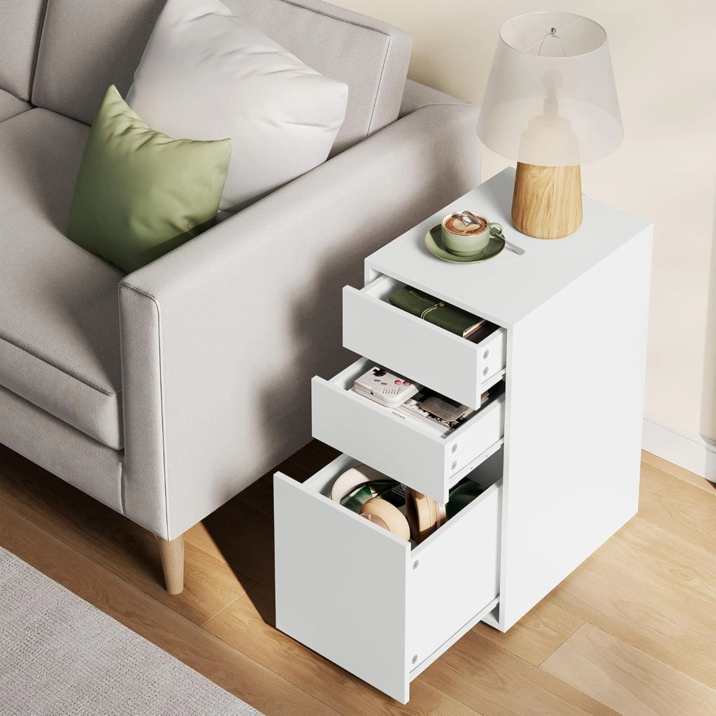 Comodino con 3 Cassetti di 2 Dimensioni, Cassettiera Bianco, 30x40x60 cm, Tavolino da Divano in Legno, Schedario, per Camera da Letto, Soggiorno, Corridoio, NTS17ws