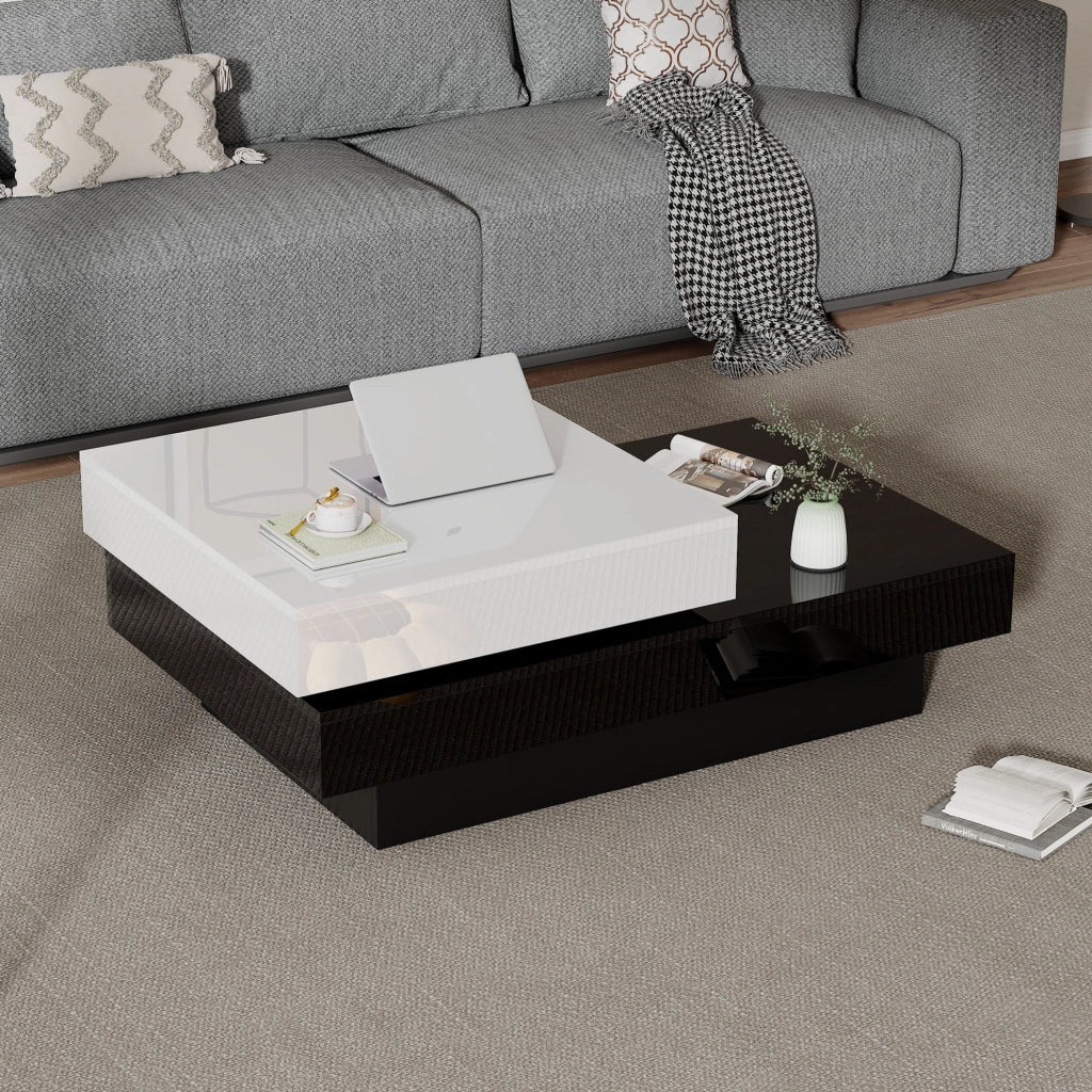 Tavolino da caffè girevole bicolore 103×60×35,5 cm con 2 ripiani