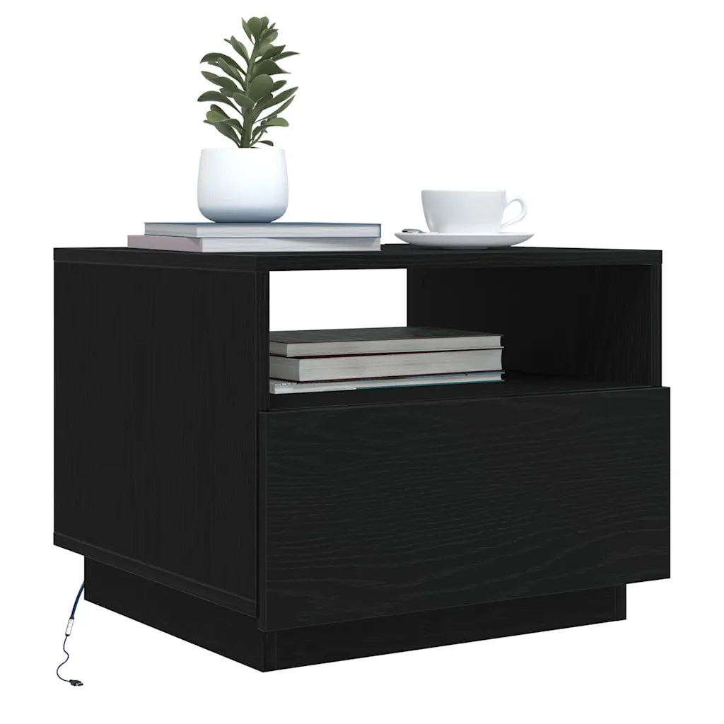 Tavolino da salotto | Tavolino da caff¨¨ | Tavolino da Soggiorno con Luci LED Rovere Nero 50x49x40 cm