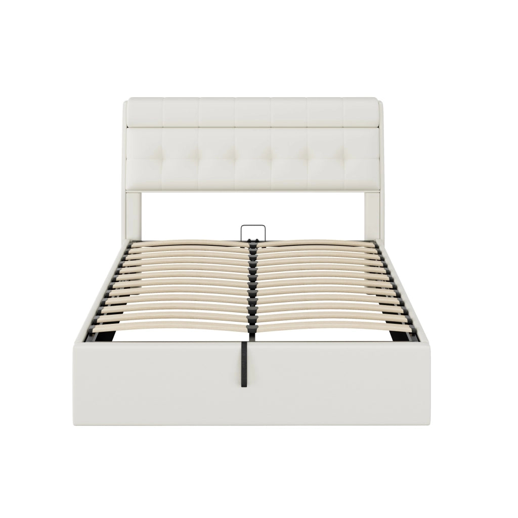 Letto Contenitore 140 x 200 cm; Letto Matrimoniale con Vano Nascosto e Sollevamento Idraulico; senza Materasso; PU Bianco