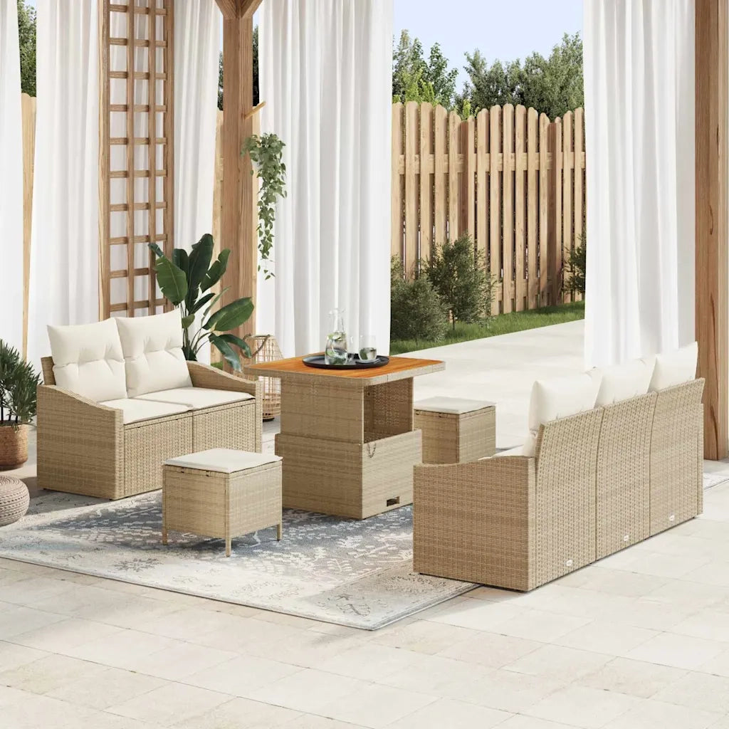 Set Divano da Giardino con cuscino 8 pcs Beige e Crema 3364546