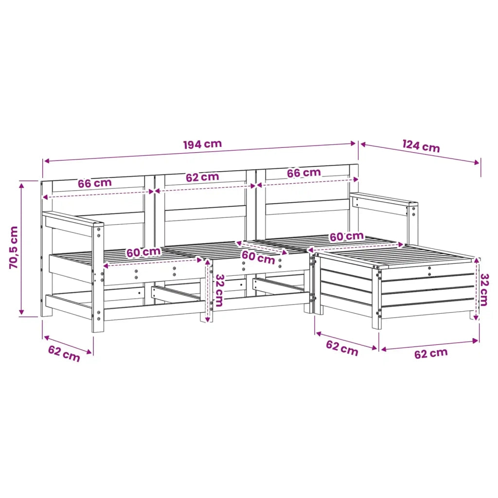 Set Divani da Giardino 4 pz in Legno Impregnato di Pino 3250803